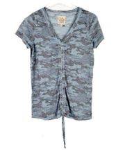 NWT Chaser Camo Short Sleeve V-Neck Tie Hem T-Shirt Blue Size Small S NEW