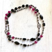 Lia Sophia long black and pink beaded necklace