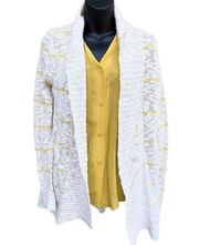 O’Neill Open Knit Cardigan Loose Knit White Yellow Stripes Women’s S Beach Surf