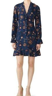 Sanctuary Harvest Moon Navy Blue Floral Print Tie Neck Long Sleeve Dress Size M