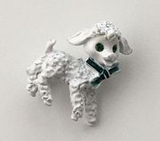 Lamb with Green Bow and Eyes Brooch