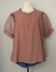 Dusty Rose Tulle Puff Sleeve Top 3xl