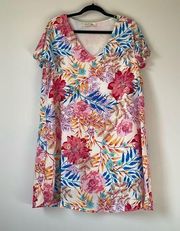 Peach Love California Colorful Floral Cap Sleeve Summer Sheath Dress size Large