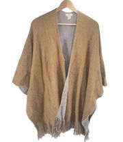 Charming Charlie Womens Poncho Shawl Cardigan Fringe Acrylic Tan One Size