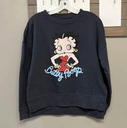 Betty Boop Gray Long Sleeve Pullover Sweatshirt Image and Side Slits- Medium