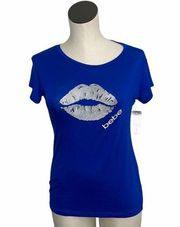 NWT Bebe Lip Short Sleeve Tee Top Blue Rayon