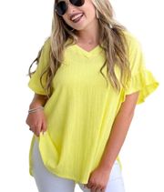 NWT White Birch Yellow Ruffle Sleeve Crinkle Gauze Top Sz S