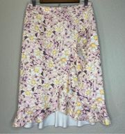 Anthropologie Skye Floral Asymmetrical Ruffle Pencil Skirt Size 8