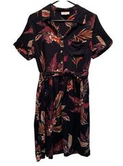 Patrons of Peace Black Tropical Floral Shirt Mini Dress Size Medium