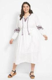 Lane Bryant White Gauze Embroidered Peasant Midi Dress Sz.16W NWT