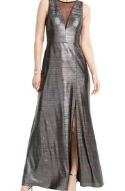 Metallic Illusion Mesh Gown gray Size 6