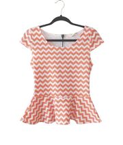 Peach & White Chevron Print Peplum Sleeveless Top