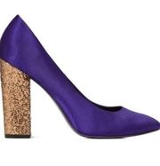 Reiss Yves Womens Glitter Court Heel Purple Satin Gold Block Heel Size 40 US 9.5