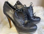 House of Harlow Steampunk Black Leather Lace up Platform Stiletto Heels Size 9.5