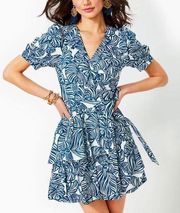 Lilly Pulitzer Alexandria Elbow Sleeve Leafy Wrap Dress in Navy Beach Size 0