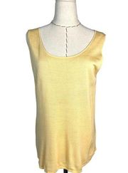 Eileen Fisher Sleeveless Blouse Womens Large Light Yellow 100% Silk Top Scoop