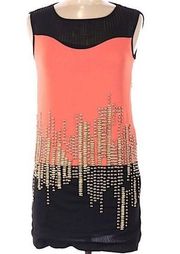 Vero Moda Cocktail Dress Small Mini Black Pink Gold Bead Sleeveless Sheer Women