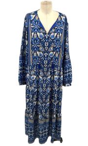 J. McLaughlin Blue Floral Paisley Print Peasant Midi Maxi Dress Size XL