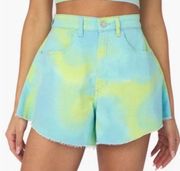 ReVolve WeWoreWhat NWT High Waist Denim Bell Shorts Blue Green Women’s 26 NEW