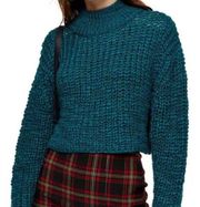 Topshop Crop Turtleneck Sweater XS Teal Mock Neck Long Sleeve Women Knit Top