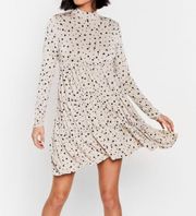 Tier and Now Cream & Black Dotted Mock Neck Tiered Mini Dress