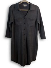 New York & Company Gray Knit Collared Pullover Shirt Dress