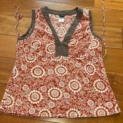 Patagonia Womens Sleeveless Red Brown Floral Print Top Blouse Shirt Tie Back 0