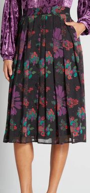 NWT  Meow Bouquet Pleated Swing Skirt Size 0