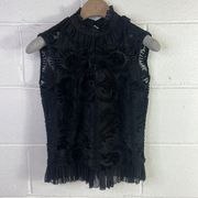 RTR Monique Lhullier size XS, black, mesh, trim, blouse lace tank top crochet