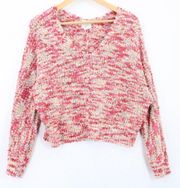 Sweater Womens Pink Casual Knit Cropped V Neck Long Sleeve Small S