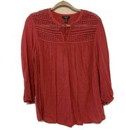 CHAPS Womens Size Medium Coral Eyelet Detail Gauze Blouse Top