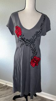 Embroidered Rose Knee Length Dress Size Large