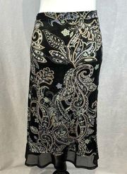 black paisley vintage midi skirt size XL