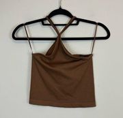 BDG  | Brown Ribbed High Halter Neck Cropped Tank Top Size Small