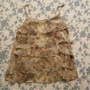 New York and Company Mauve Cream Floral Ruffle Spaghetti Strap Tank Top Size L