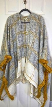 World Market Open Front Sweater Wrap Poncho One Size Gold Gray Cream