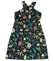 Sam Edelman Black Floral Print Scuba Dress Halter Stretch Size 12 Women's