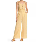 Romeo + Juliet Couture Jumpsuit Yellow White Stripes Small Linen Blend Pockets