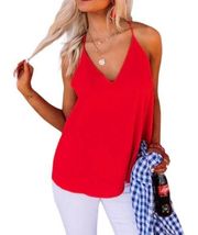 Vici V Neck Racerback Adjustable Strap Flowy Textured Tank Top Red Size Small