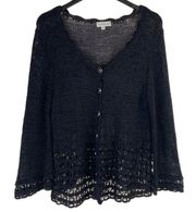 Black Loose Knit Crocheted Button Front Cardigan Women’s Size Medium