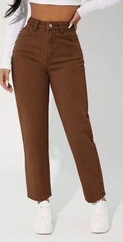 Straight Leg Brown High Waisted Jeans 