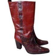 Antonio Melani Cassidy Brown Tooled Floral Leather Western Boots