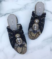 women’s navy suede and snakeskin embellished thong sandal IT 37 US 7