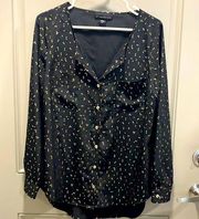 Attention Womens L Black Button Front Blouse