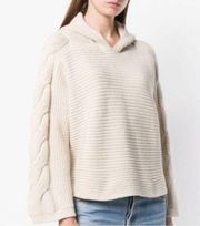 Alice + Olivia Laticia Hooded Knit Sweater size MEDIUM crop off white chunky