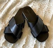 Nico black leather slip on sandals