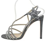 Jimmy Choo Lynn Anthracite Gray Silver Crystal Embellished Star Strap Sandals