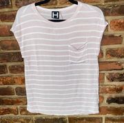 H by Bordeaux Pink White Striped Short Sleeve Knit Top Women's Size XS