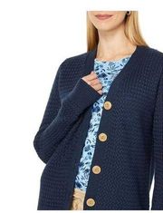 LL Bean Basketweave Sweater, Button-Front Cardigan Classic Navy Size Medium