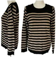 Fenn Wright Manson Merino Wool Striped Sweater Black Brown Neutral Work Basics